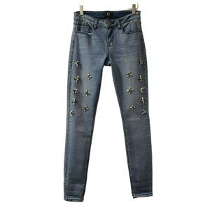 Embellished Skinny Jeans Jegging XS Crystal Beads Bling Maximalist Denim Sparkle